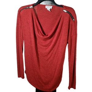 Carmen cowl neck red long sleeve shirt with zipper